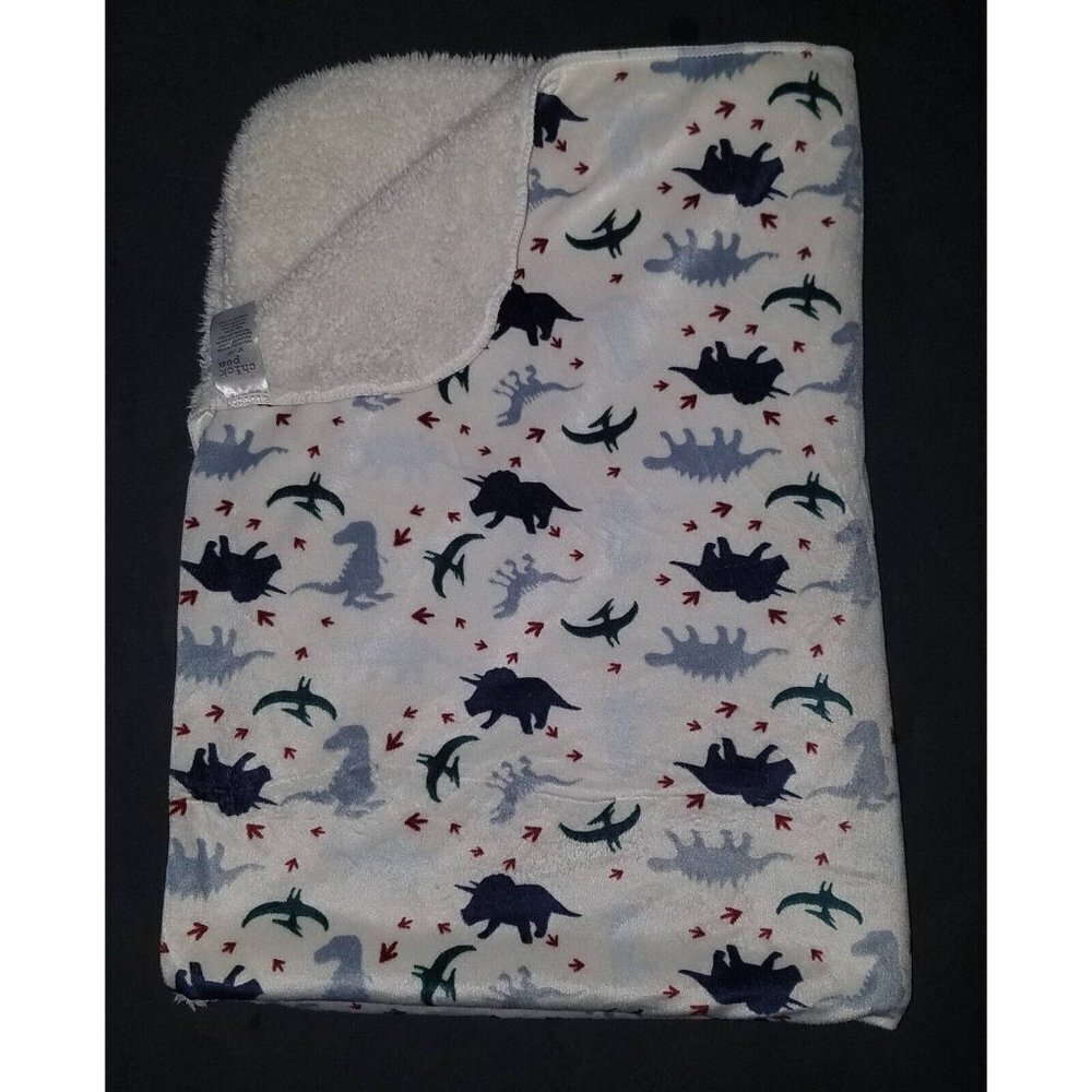 Chick Pea Blue Dinosaur Fleece Baby Blanket Lovey Triceratops T-Rex Pteranodon
